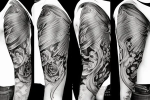 Silk cloth flowing in the wind around other tattoos. Add wings, roses and flames. make it awesome. make it really big tattoo idea