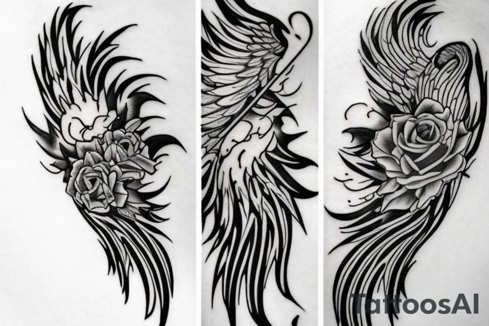 Silk cloth flowing in the wind around other tattoos. Add wings, roses and flames. make it awesome. make it really big tattoo idea