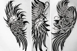 Silk cloth flowing in the wind around other tattoos. Add wings, roses and flames. make it awesome. make it really big tattoo idea