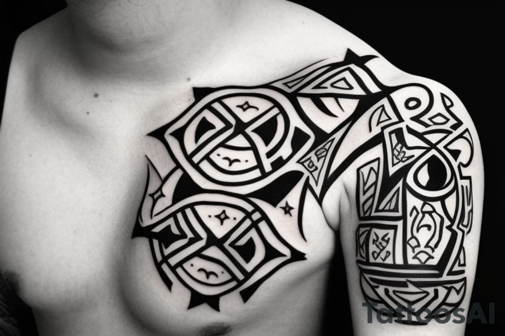 Tribal with a triskele and geometric shapes tattoo idea