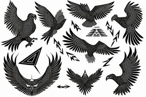 Small eagle, with geometric shapes, and arrow tattoo idea