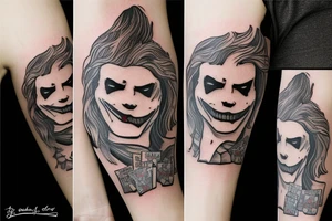 Half sleeve tattoo. An Ace with a Joker playing card on top of it. The Joker card will have a skeleton face and the card is dissolving into smoke tattoo idea