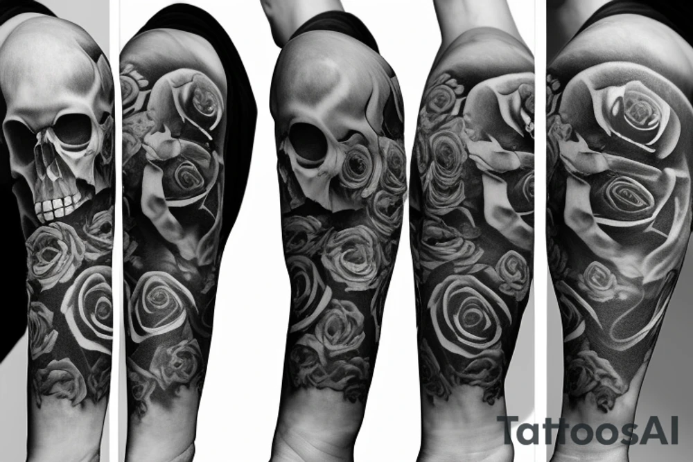 skull, roses, half sleeve tattoo idea