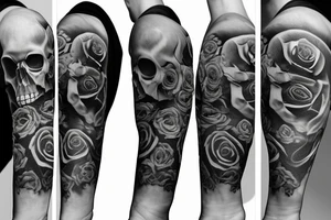 skull, roses, half sleeve tattoo idea