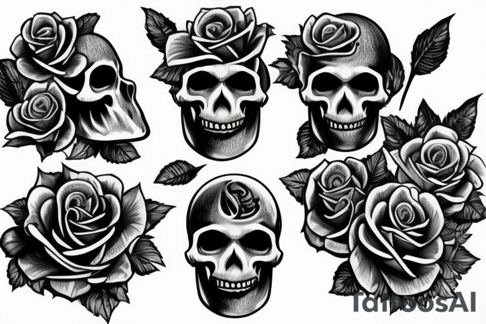 skull, roses, half sleeve tattoo idea