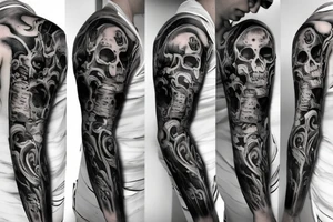 skull, revolver, smoke, half sleeve tattoo idea