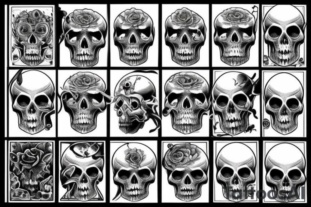 skull, revolver, smoke, half sleeve tattoo idea