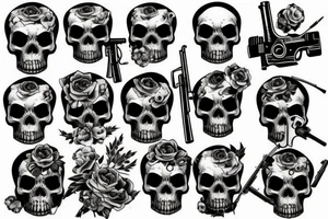 skull, revolver, gun, smoke, half sleeve tattoo idea