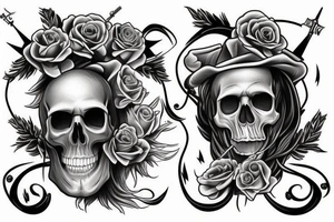 skull, revolver, smoke, coffin, death, half sleeve tattoo idea