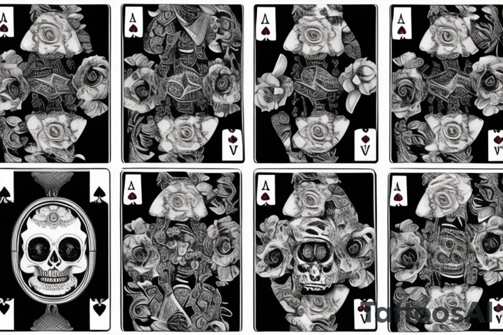 skulls, roses, smoke, playing cards, revolver tattoo idea