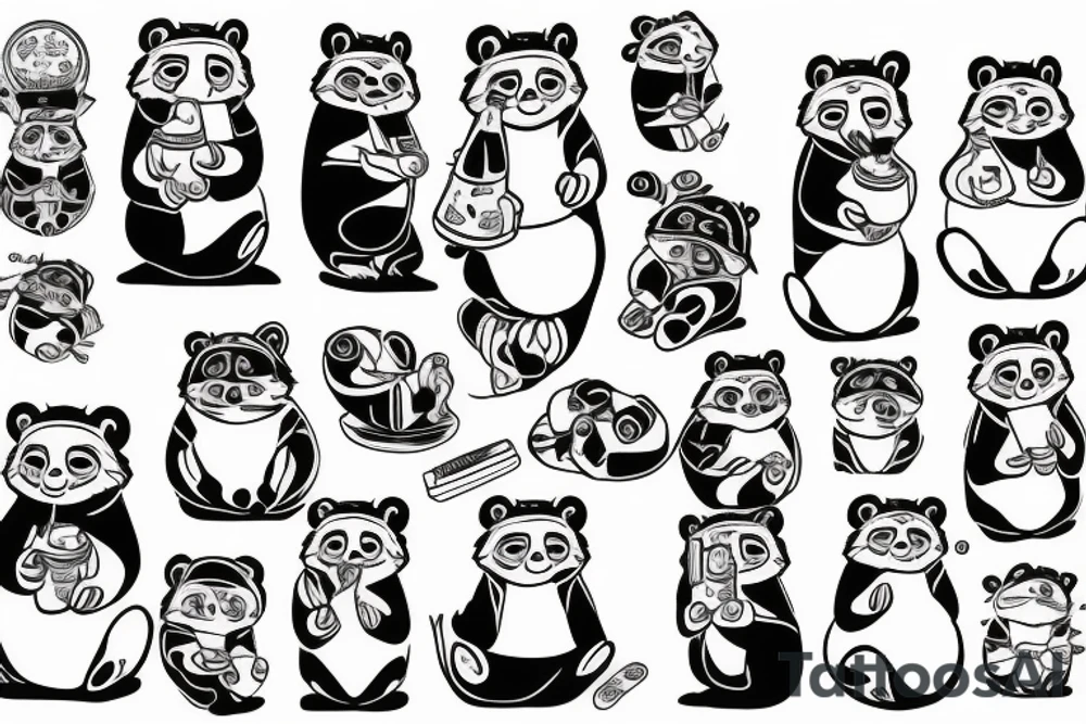 Cartoon, Tanuki wearing shirt, WITH SOJU BOTTLE tattoo idea
