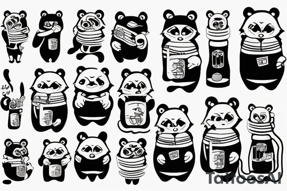 Cartoon, Tanuki wearing shirt, WITH SOJU BOTTLE tattoo idea