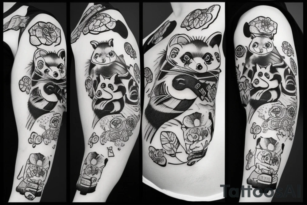 Tanuki wearing shirt relaxing tattoo idea