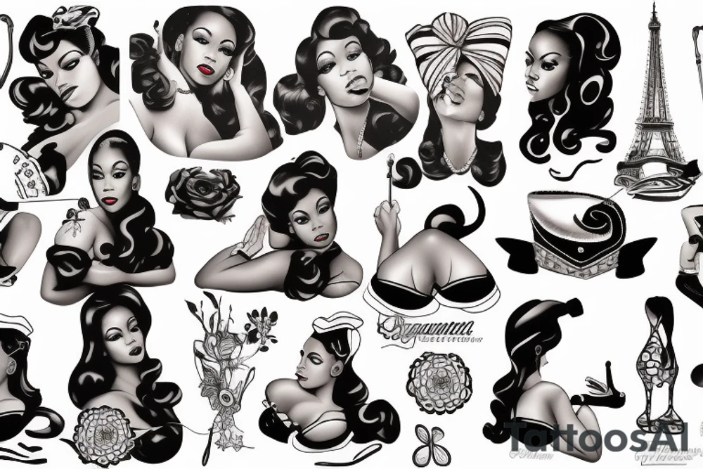 Black female sailor pinup tattoo idea