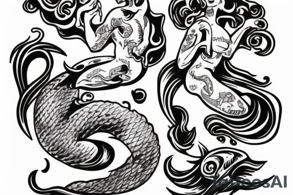 Merman pinup boy American classic tattoo idea
