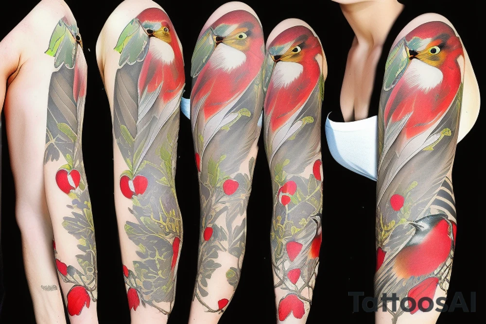 Apple blossom sleeve with a robin tattoo idea