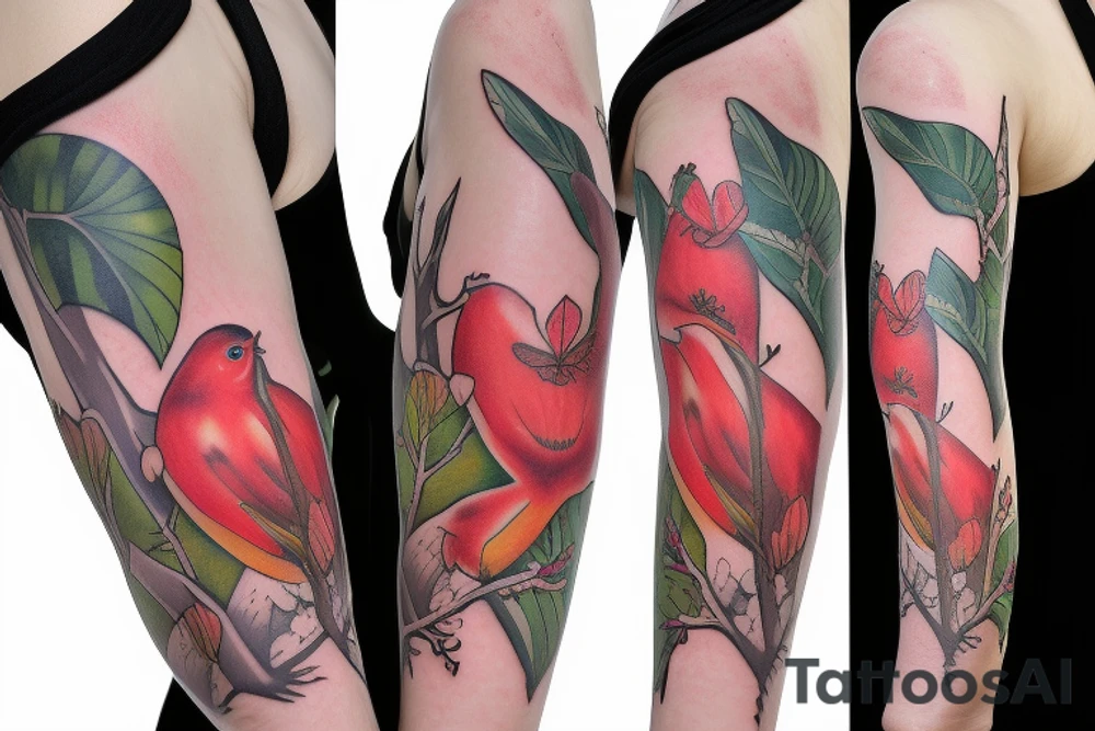 Apple blossom sleeve with a robin tattoo idea