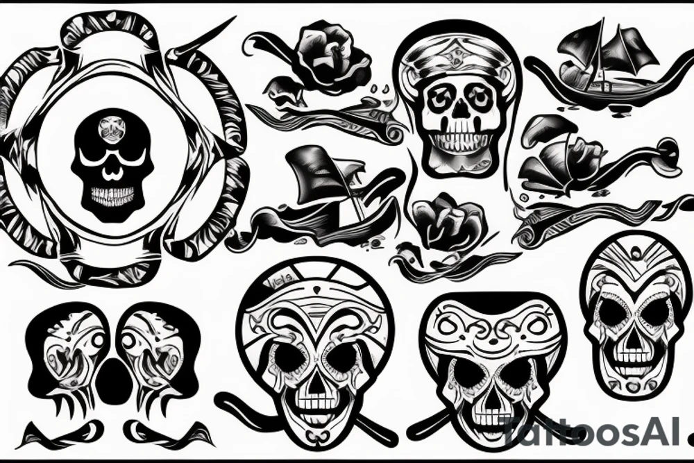 pirate sailboat wave storm skull tattoo idea