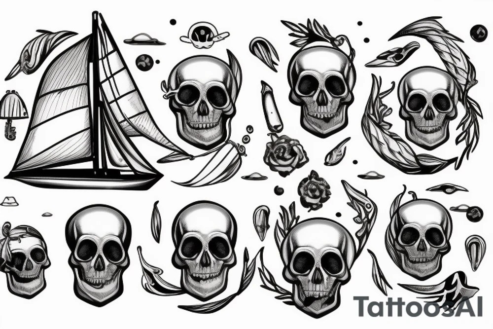sailboat with skull during a storm tattoo idea