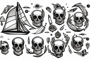sailboat with skull during a storm tattoo idea
