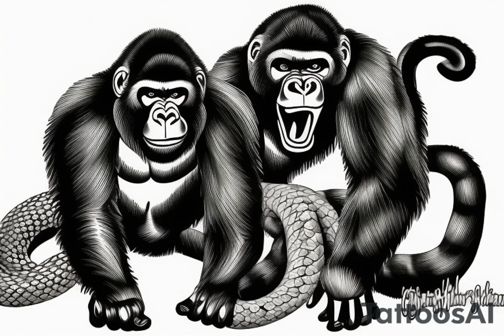 gorilla fighting a snake tattoo idea