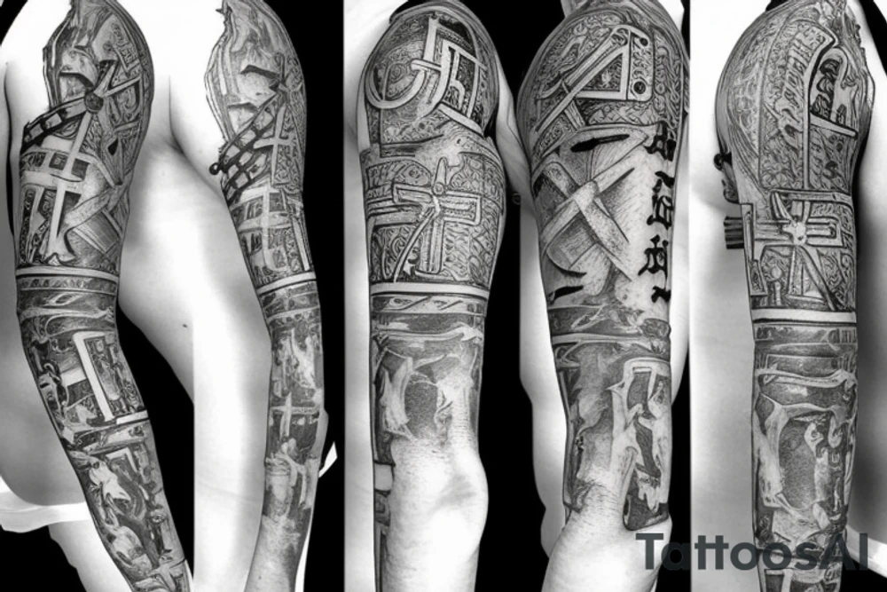 A sword with a cross and Joint Heir around it tattoo idea