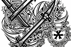 A sword with a cross and Joint Heir around it tattoo idea