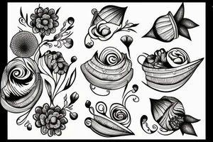Flowers with moon behind inside of a shell tattoo idea