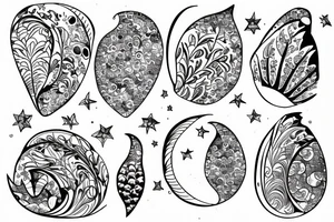 Flowers with moon behind inside of a shell tattoo idea
