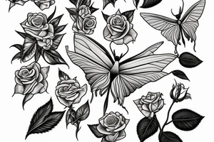 Luna moth in front of roses tattoo idea