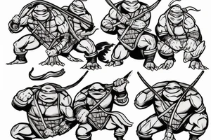 Ninja Turtles Kneeling in front of Master Splinter under A Cherry Blossom Tree. Color only the tree and their masks tattoo idea