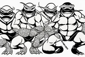 Ninja Turtles Kneeling in front of Master Splinter under A Cherry Blossom Tree. Color only the tree and their masks tattoo idea