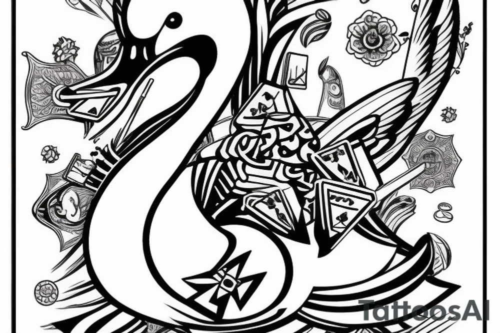 Cartoon goose with a cigar and a hard of playing cards tattoo idea