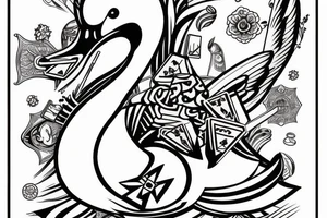 Cartoon goose with a cigar and a hard of playing cards tattoo idea