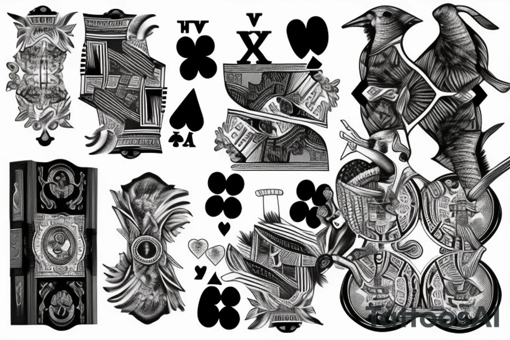 goose with a cigar and a hand of playing cards tattoo idea