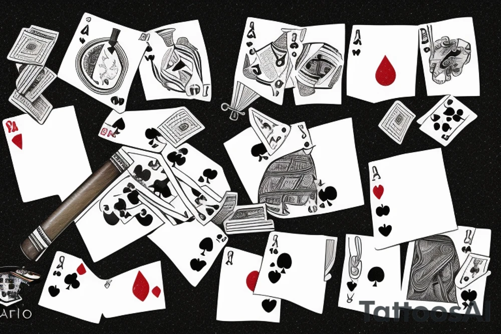 goose with a cigar and a hand of playing cards tattoo idea