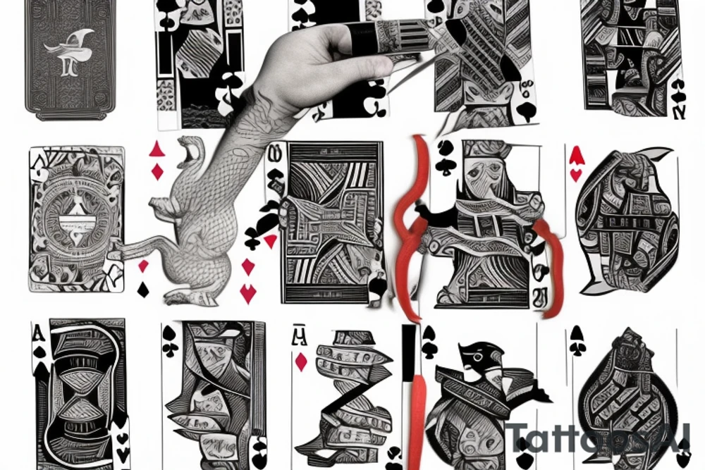 goose with a cigar and a hand of playing cards tattoo idea