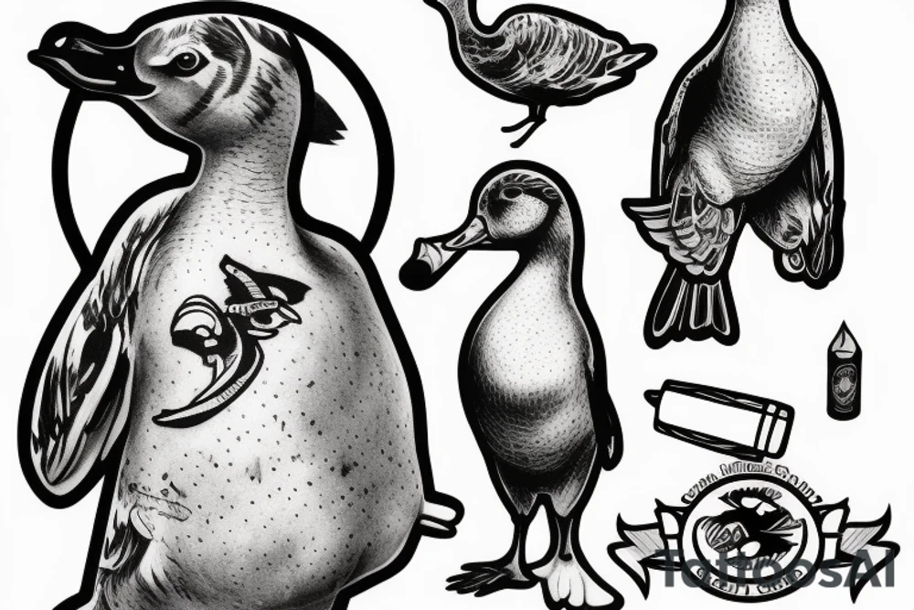 a little cartoon goose who is smoking a cigar tattoo idea