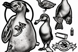 a little cartoon goose who is smoking a cigar tattoo idea