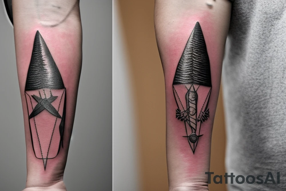 Continue the tattoo of multiple arrowheads on the forearm in the style of a bracelet tattoo idea