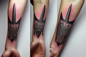 Continue the tattoo of multiple arrowheads on the forearm in the style of a bracelet tattoo idea