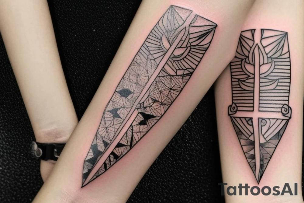 Continue the tattoo of multiple arrowheads on the forearm in the style of a bracelet tattoo idea