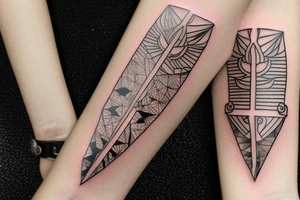 Continue the tattoo of multiple arrowheads on the forearm in the style of a bracelet tattoo idea