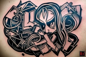 I already have a finished tattoo. a bracelet on my forearm with a lot of blade tips on it. need to continue it in graffiti style tattoo idea