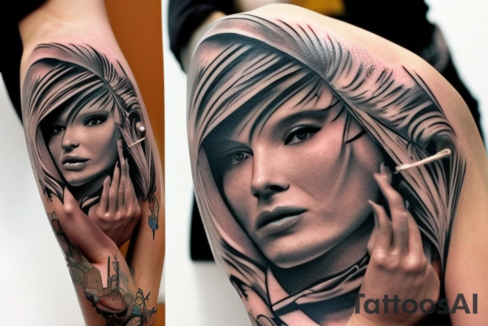 I already have a finished tattoo. a bracelet on my forearm with a lot of blade tips on it. need to continue it in graffiti style tattoo idea