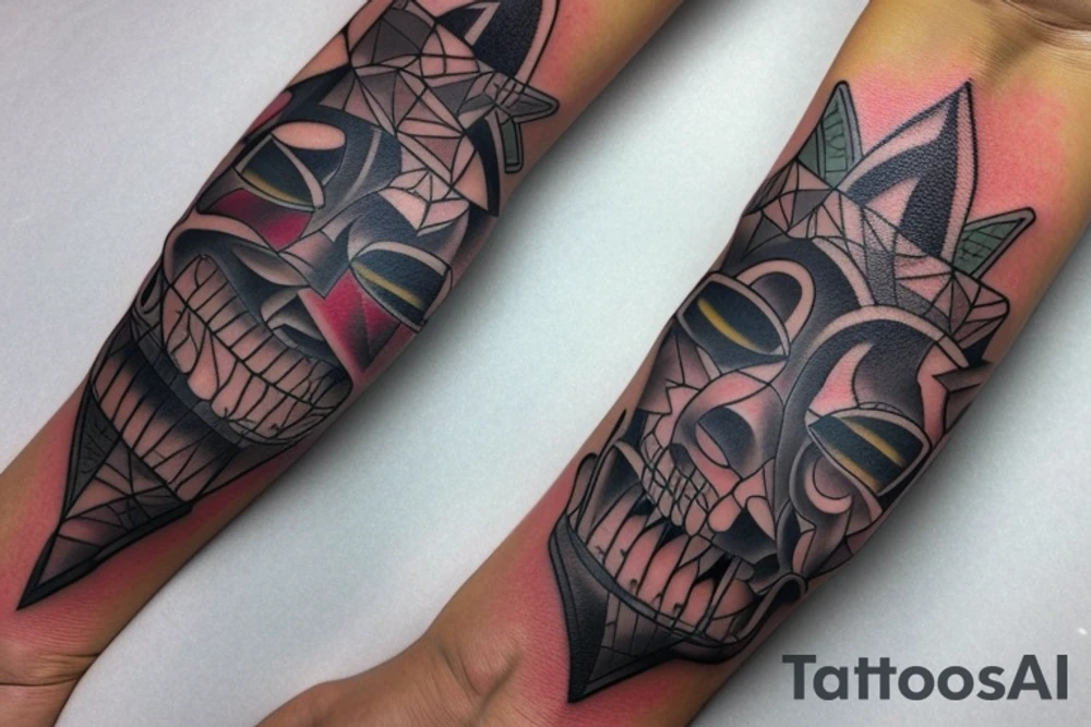 I already have a finished tattoo. a bracelet on my forearm with a lot of blade tips on it. need to continue it in graffiti style tattoo idea