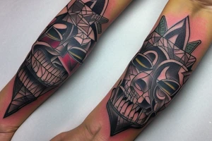 I already have a finished tattoo. a bracelet on my forearm with a lot of blade tips on it. need to continue it in graffiti style tattoo idea