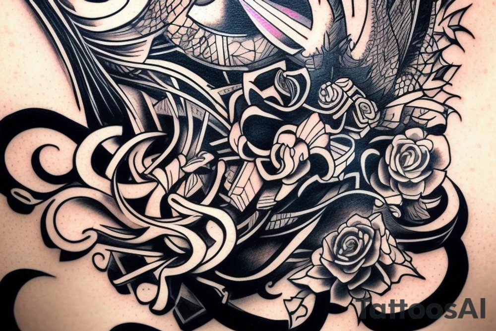 I already have a finished tattoo. a bracelet on my forearm with a lot of blade tips on it. need to continue it in graffiti style tattoo idea