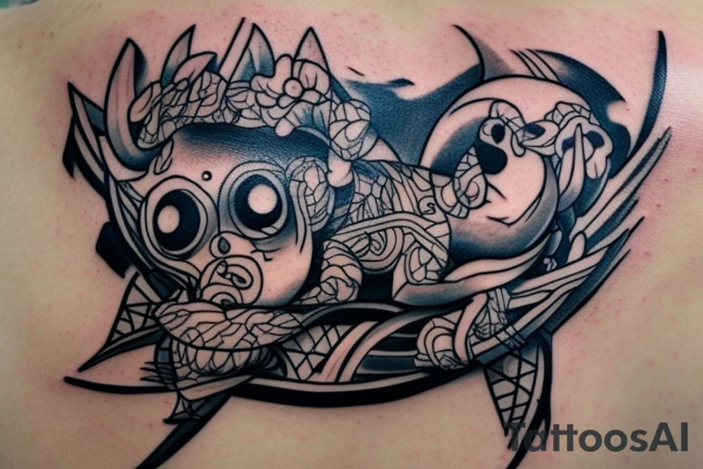 I already have a finished tattoo. a bracelet on my forearm with a lot of blade tips on it. need to continue it in graffiti style tattoo idea
