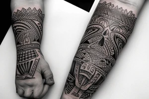 I already have a finished tattoo. a bracelet on my forearm with a lot of blade tips on it. need to continue it in graffiti style tattoo idea